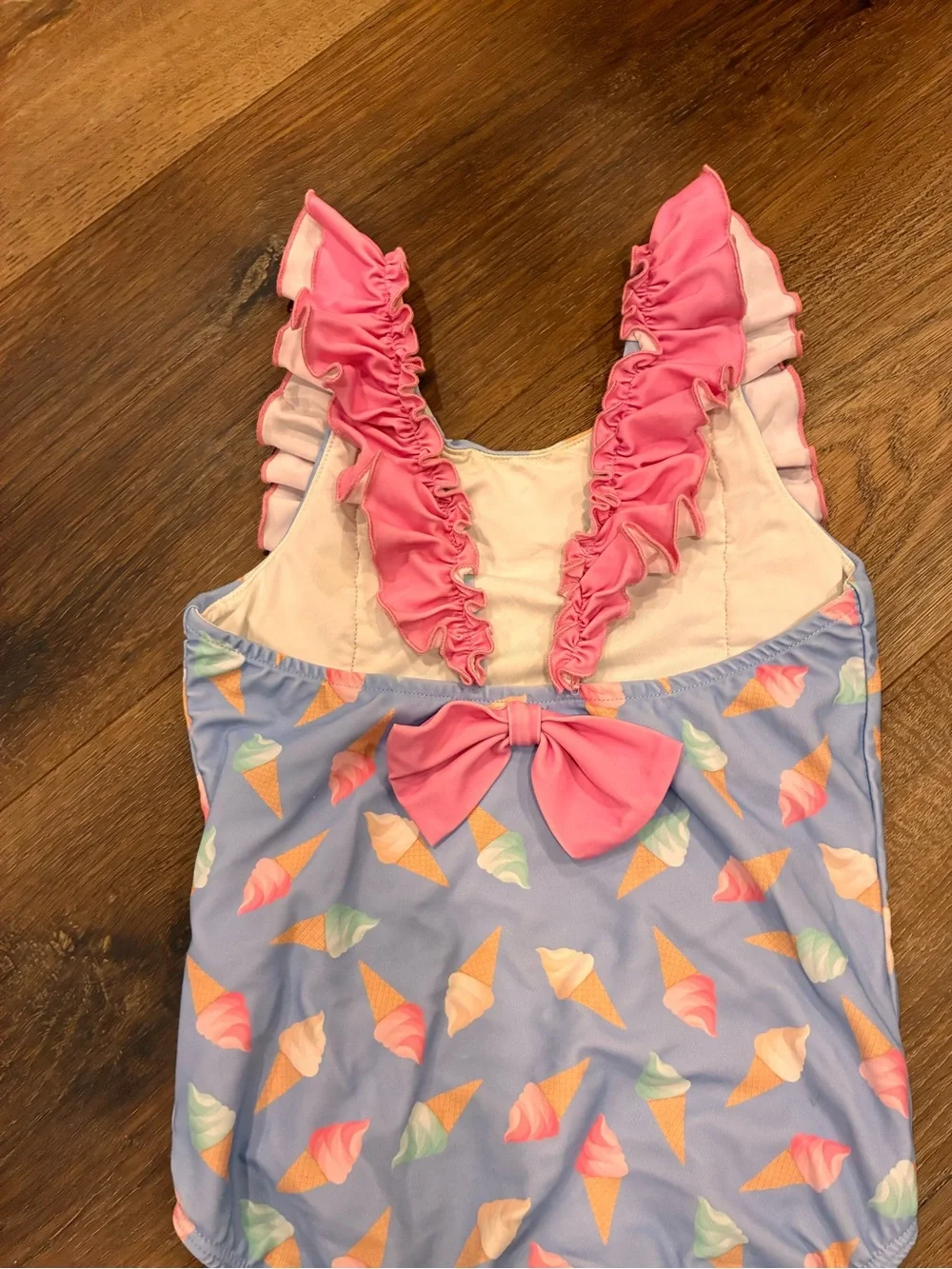 Southern Smocked Co Blue Pink Ice Cream One Piece Swimsuit Vacation Beach 5 Girl